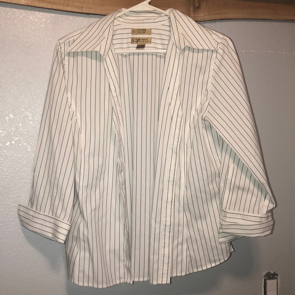 Black & white striped, collared button up top